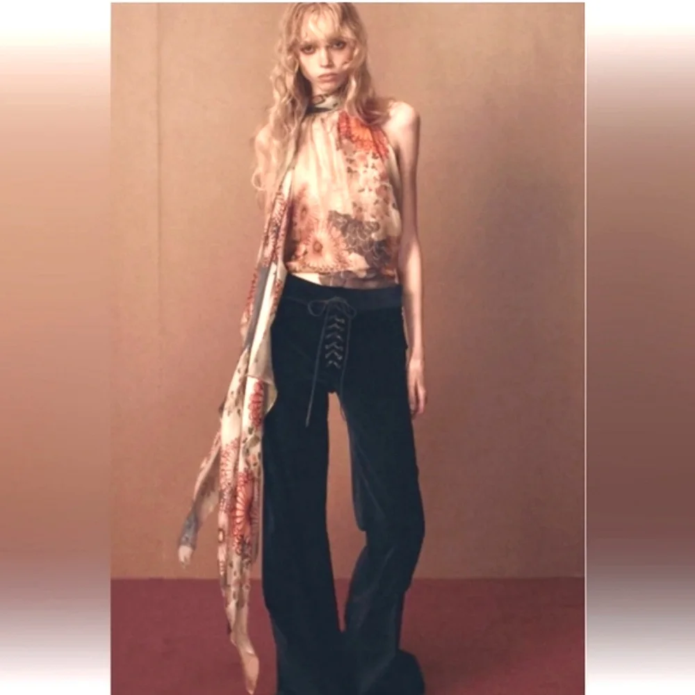 Zara Kate Moss Velvet Wide Pants Blue Size S
